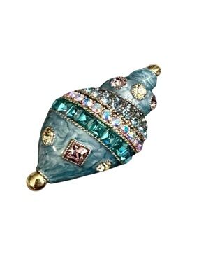 HEIDI DAUS Vintage Large Shell Brooch Signed Turquoise Blue Jewels